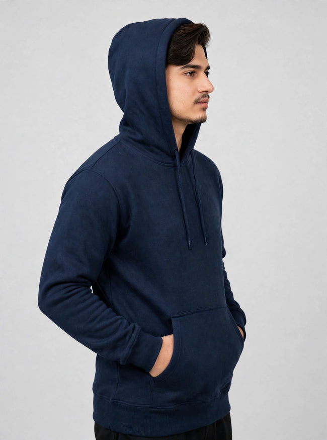 navy blue plain hoodies cotton fleece Main Image